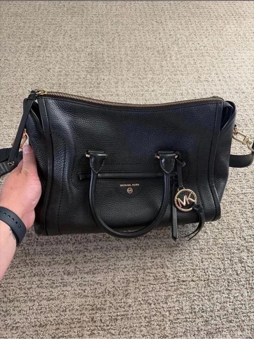 Michael Kors Black Genuine Pebbled Leather Satchel Shoulder Bag